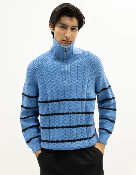 NEPTUNE D - LIGHT BLUE HALF ZIP MOCKNECK SWEATER