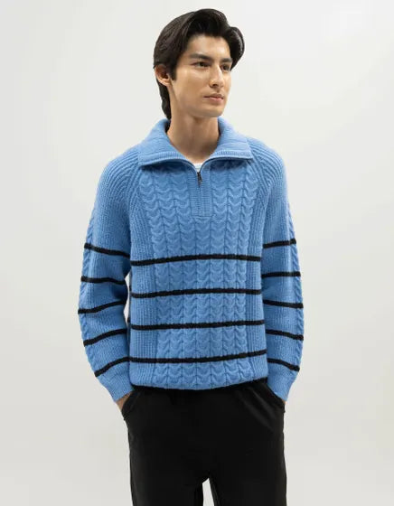 NEPTUNE D - LIGHT BLUE HALF ZIP MOCKNECK SWEATER