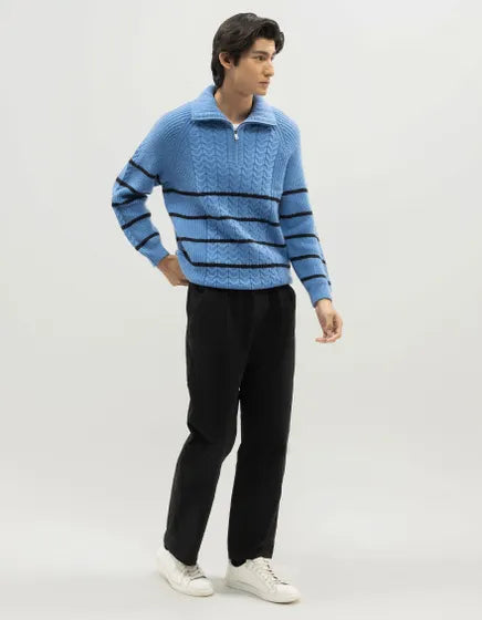NEPTUNE D - LIGHT BLUE HALF ZIP MOCKNECK SWEATER