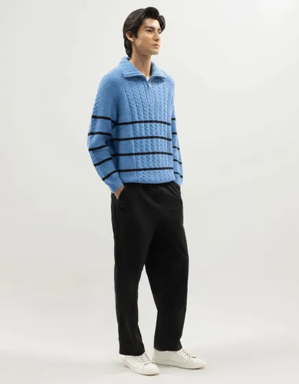 NEPTUNE D - LIGHT BLUE HALF ZIP MOCKNECK SWEATER