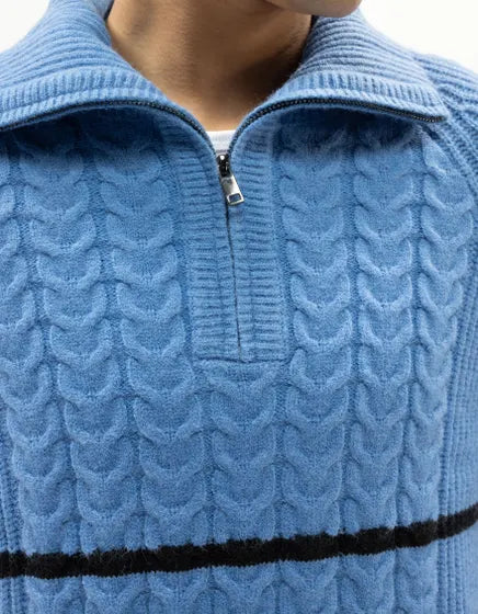 NEPTUNE D - LIGHT BLUE HALF ZIP MOCKNECK SWEATER